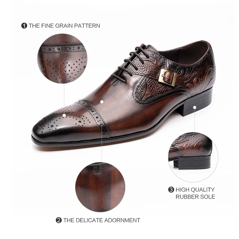 Luxury Mens Wedding Dress Handmade Shoes Genuine Leather Lace-up Latest Design Fashion Casual Shoes Man Pointed Business Shoes view 2