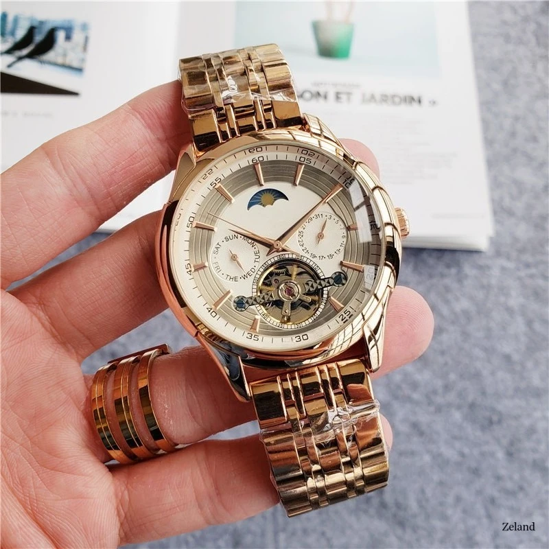 Luxury Mens Watch Automatic Mechanical Movement Calendar Function Six Hands Stainless Steel Band High Quality Fashion Wristwatch