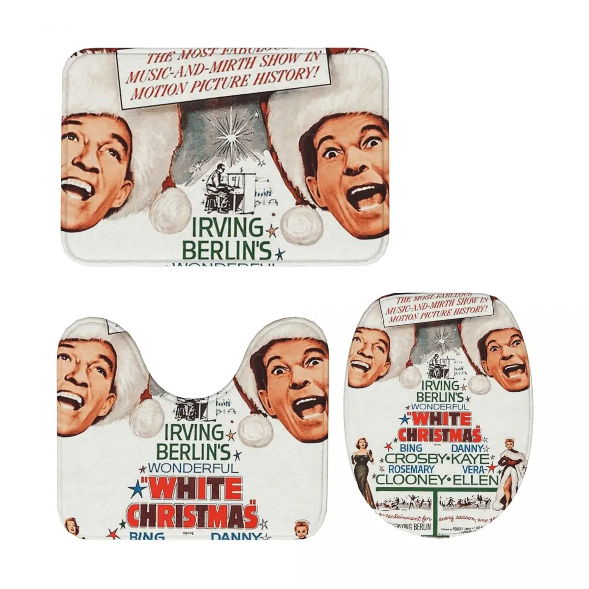 

White Christmas - Bing Crosby, Danny Kay, 3-х предметный коврик для ванной комнаты, набор для ванной комнаты, крышка для унитаза, домашний декор, нескользящий ковер, напольный коврик