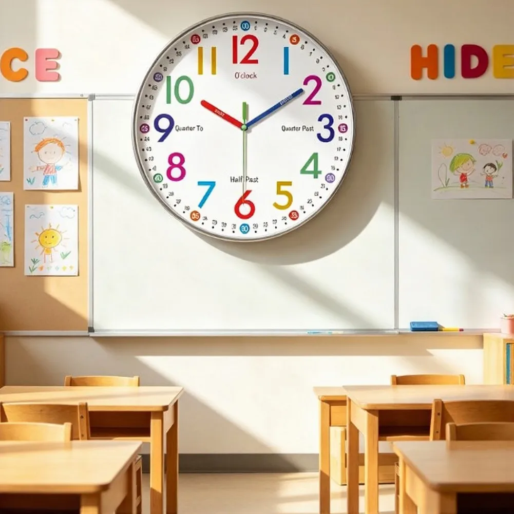 Vibrant 8 Inch Wall Clock for Children Silent Quartz Movement Easy Time Recognition Design for Home School Learning Environment