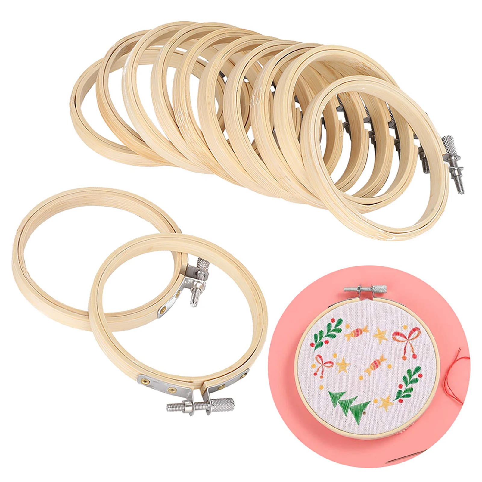 9cm/3.5in Bamboo Embroidery Hoops Adjustable Circle Rings Tool for Crossed Stitch Sewing Craft Crossed Stitch Hoops