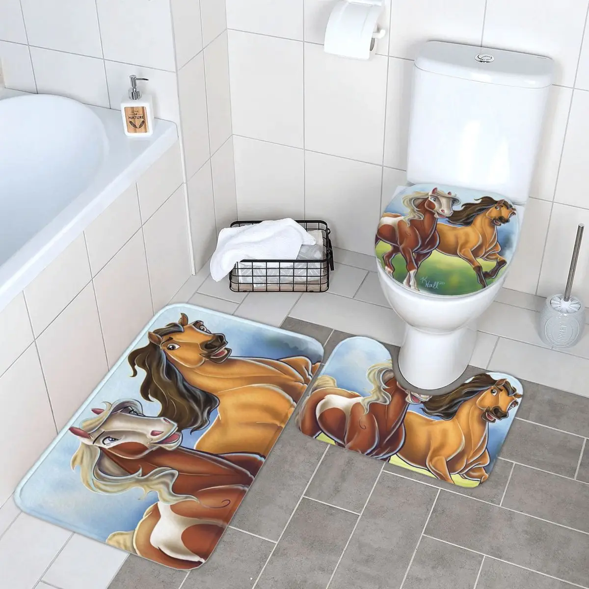 

Spirit And Rain, 3-х предметный коврик для ванной, набор для ванной комнаты, крышка для унитаза, домашний декор, нескользящий ковер, напольный коврик