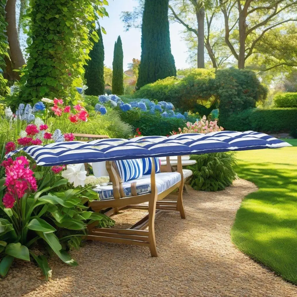 Set of 2 Oxford Fabric Garden Bench Cushions - Blue & White Stripe Outdoor Seating Pads