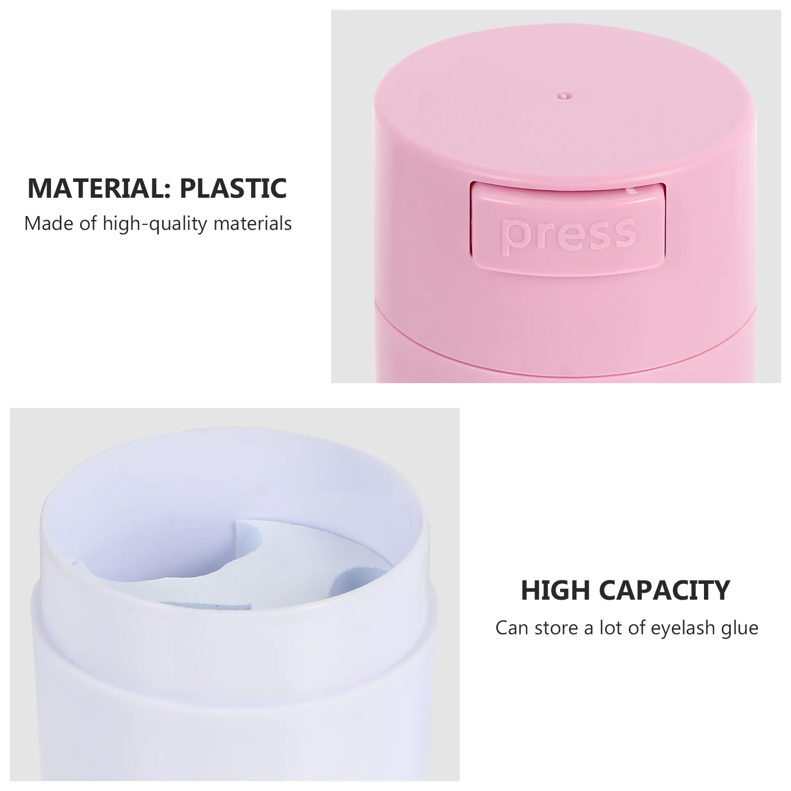 

2Pcs Eyelash Glue Storage Case Premium Plastic Press Seal Keep Glue Fresh Large Capacity Eyelash Extension Container