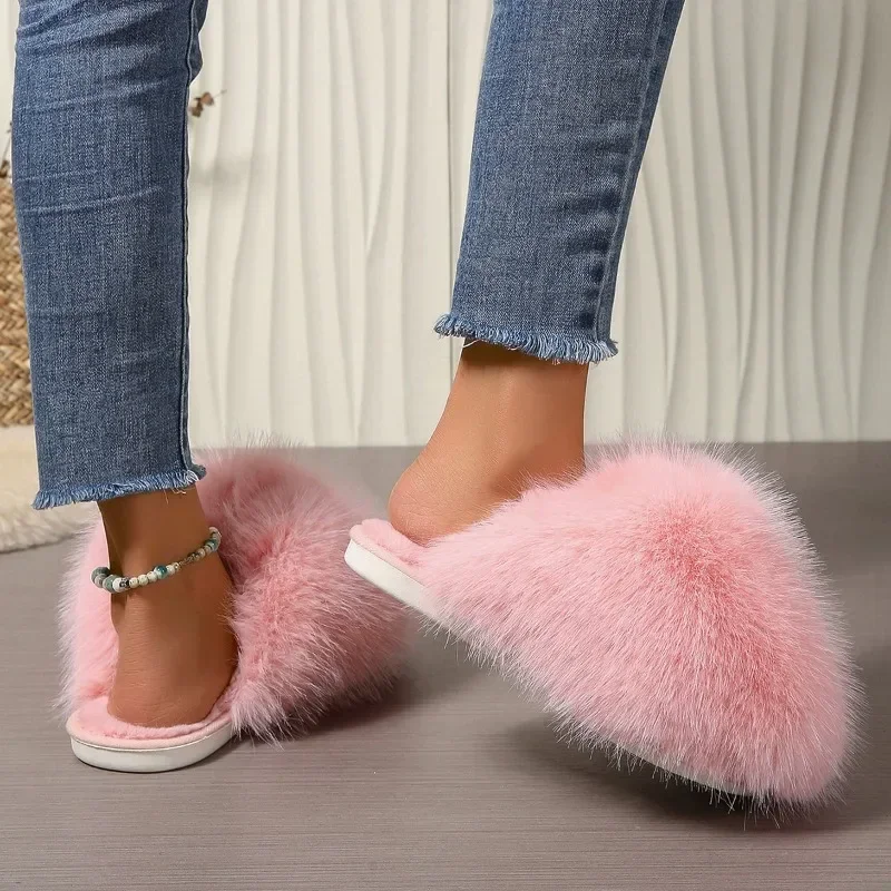 Innovative Indoor Slippers for Women Anti-slip Round Head Keep Warm One Kick Shoes for Women Suede 2024 New Light Home Slipper