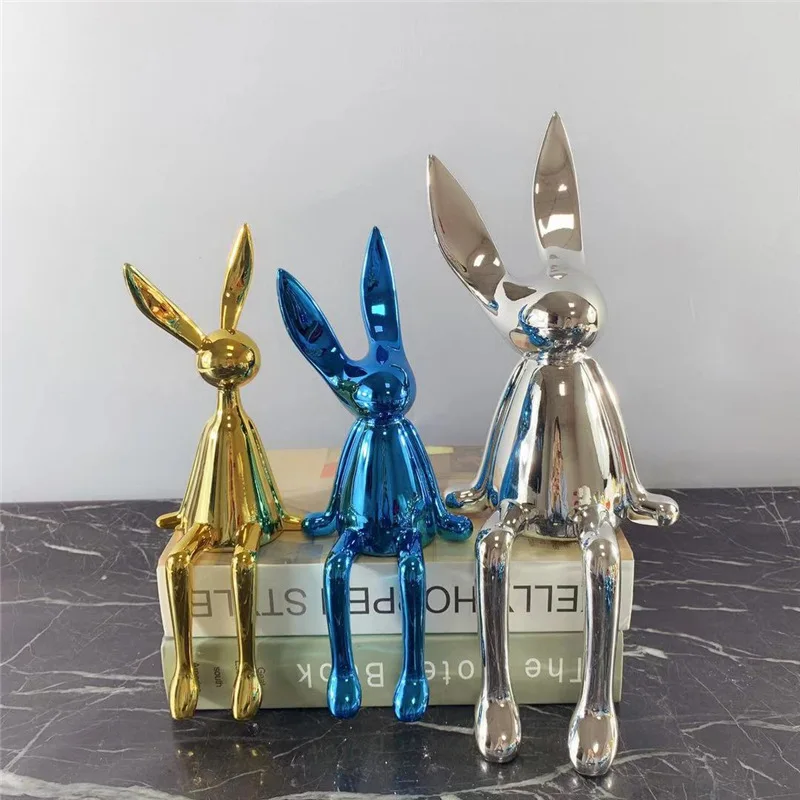 

Creative Abstract Electroplating Rabbit Statue Ornaments Nordic Home Living Room Decor TV Cabinet Decoration Desk Accessories