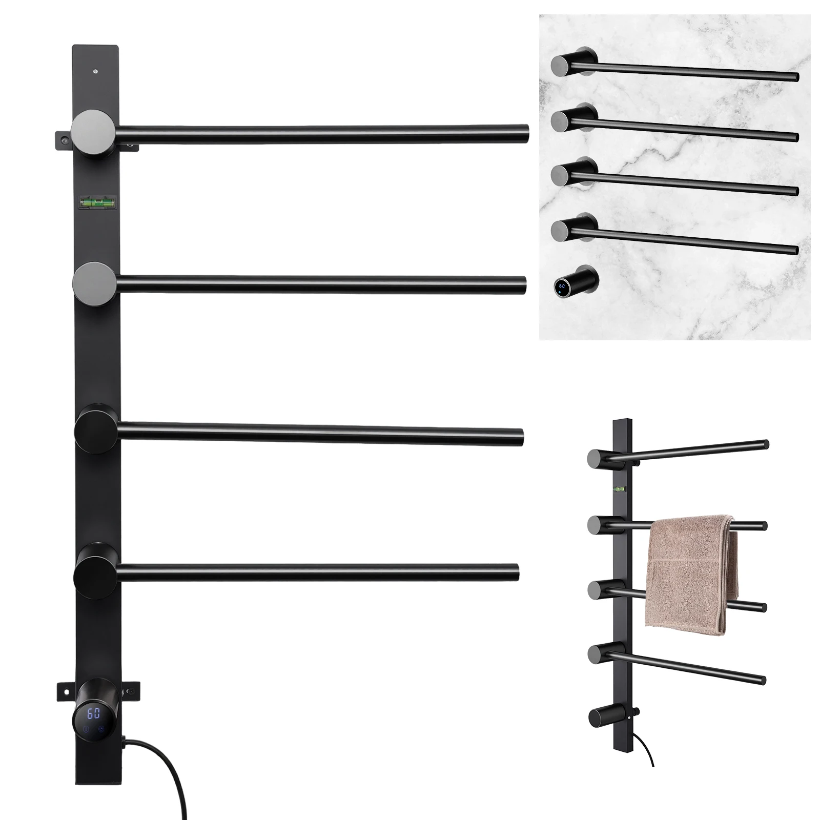

Bathroom Towel Warmer Rack 4 Bar Stainless Steel Heated Towel Rack Bathroom Towel Warmer with Timer, LED Display, Towel Heater