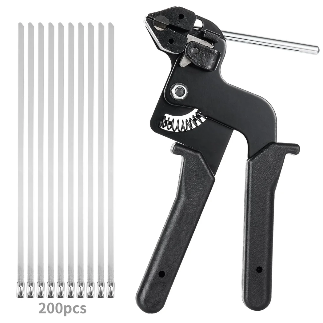 

Cable Tie Gun Tool Metal Cable Zip Ties Tensioning Cutting Tool With 200Pcs Zip Ties Metal Zip Tensioner With Built-In Cutter