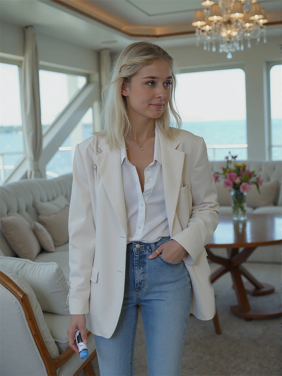 

Solid Single Breasted Classic Blazers For Woman Clothes Women Drawstring Anti-Wrinkle Cozy Relaxed Collarless Watercolor Commute