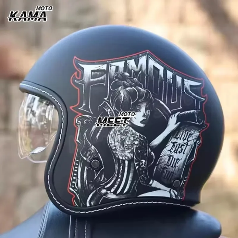 Retro Motorcycle Half Helmet Motorcycle Three-quarters Helmet Four-season Electric Scooter Helmet Safet DOT Certified