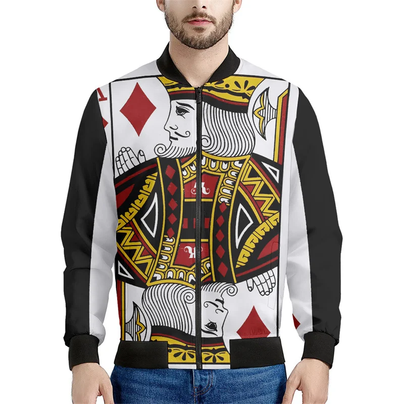 Playing Cards Graphic Jacket For Men Fashion Street 3d Printed Poker Zipper Jackets Casual Loose Coat Zip Up Bomber Sweatshirt