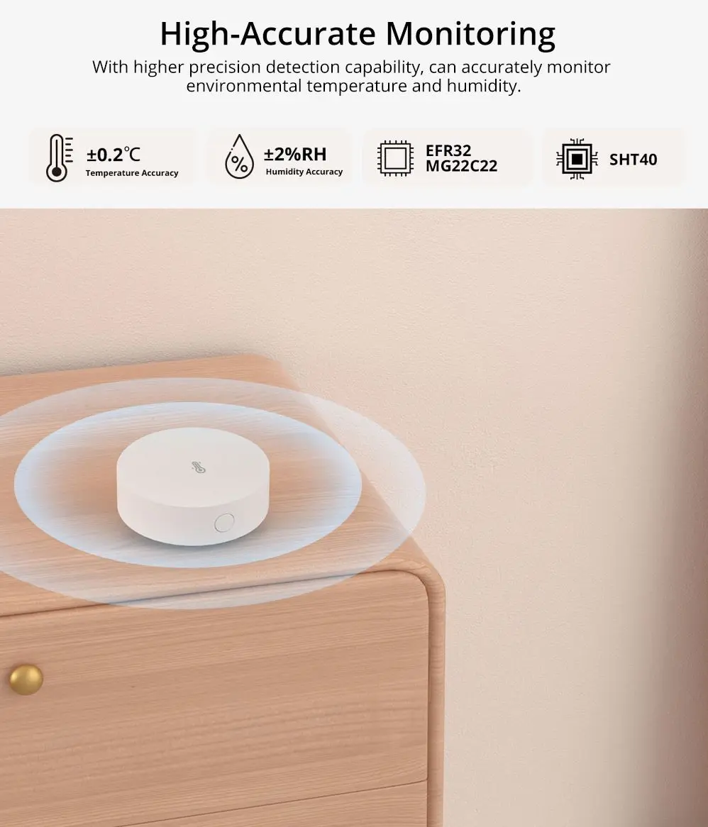 SONOFF-Sensor de Temperatura e Umidade Zigbee, Smart Home, APP eWelink, Monitor em Tempo Real, Termômetro Via Alexa e Google Home, SNZB-02P