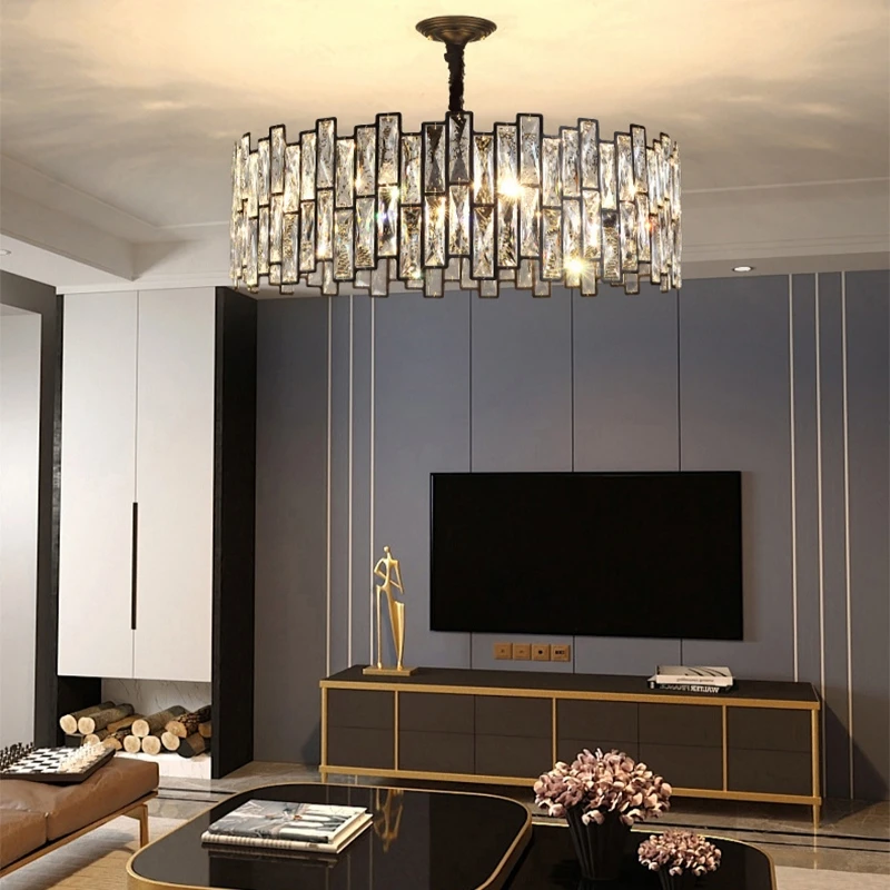 Modern LED Pendant Lamp Luxury Crystal Light Black Hanging Lustre for Bedroom Kitchen Living Room Dining Bar Home Decor Fixtures