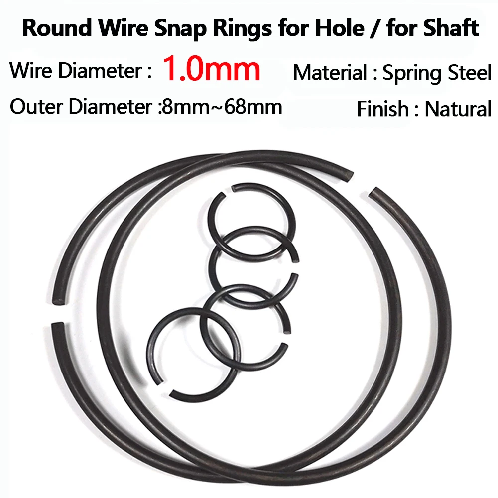 

10 шт., диаметр проволоки φ1,0 мм, круглые стопорные кольца из пружинной стали для фиксатора отверстий, стопорные кольца для вала, наружный диаметр = 8 мм ~ 68 мм