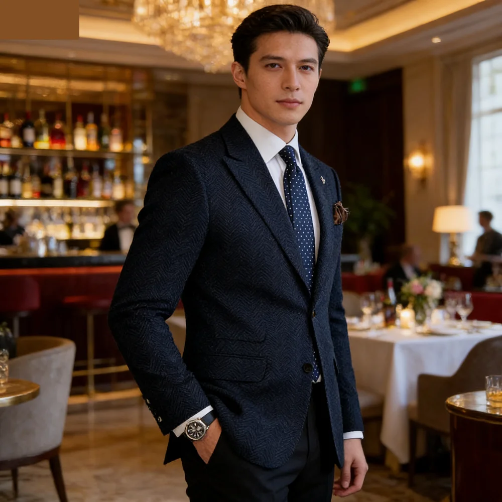 

Мужской твидовый пиджак с узором «елочка», зимний/осенний, для торжественных мероприятий, деловой костюм, шерстяная куртка, уникальный однобортный пиджак для свадьбы и вечеринок