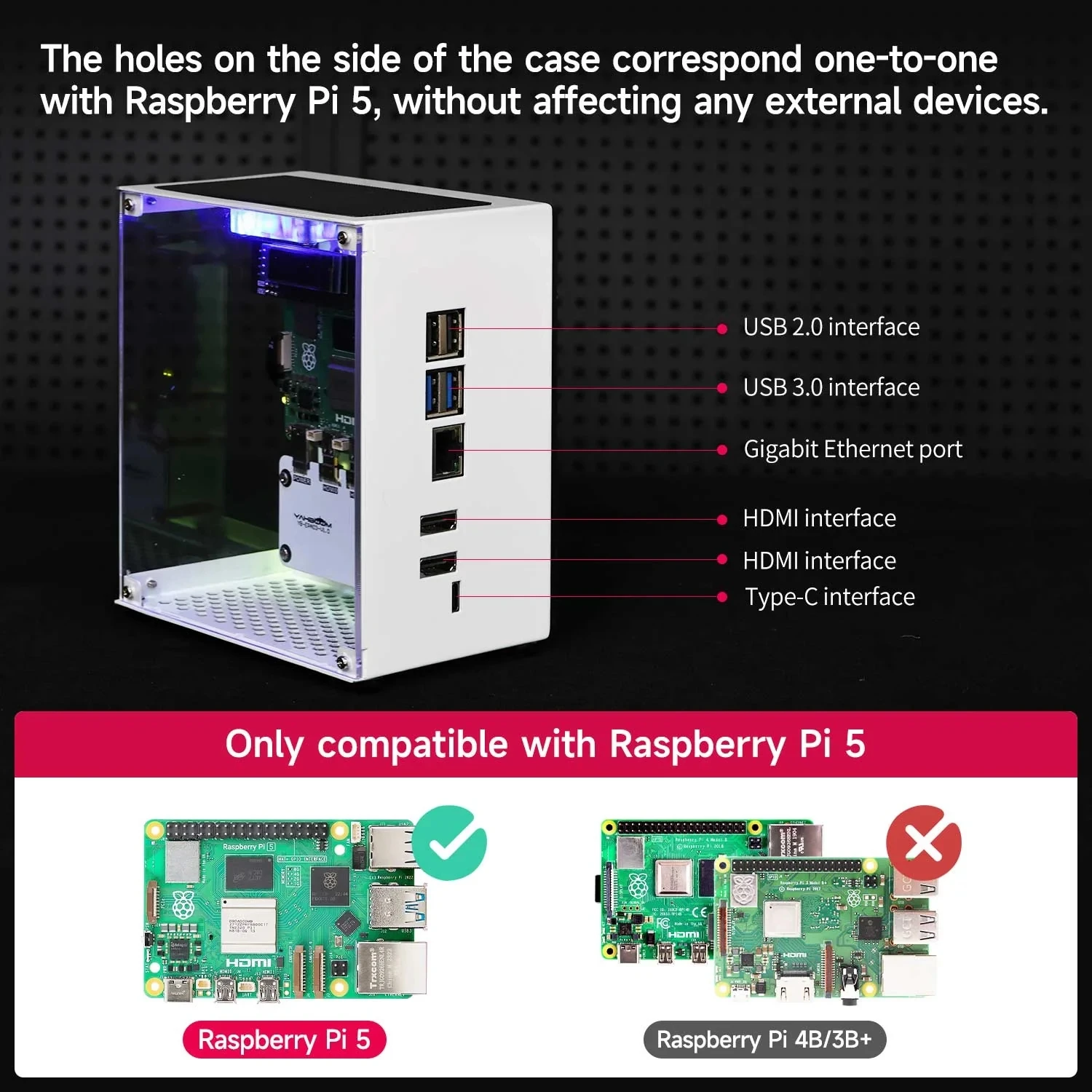 Raspberry Pi 5 CUBE Pi Protective Case with Cooling Fan & RGB Color Light 0.91 inch OLED Dispaly HDMI-compatible Support M.2 SSD