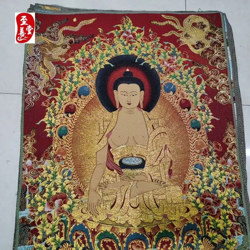 Tibet Tibetan Cloth Silk Dragon and phoenix medicine buddha Thangka Tangka Embroidery Painting