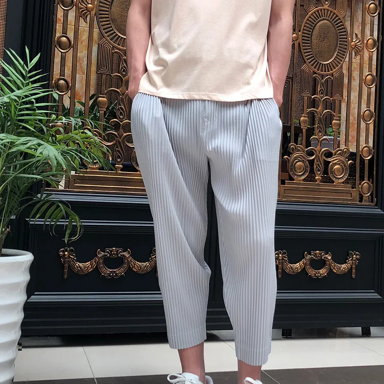 ISSEY 2026 New Arrival Japan  Style Pleated Classic Minimalist Loose Casual Harem Pants Tapered Cropped Pants for Men