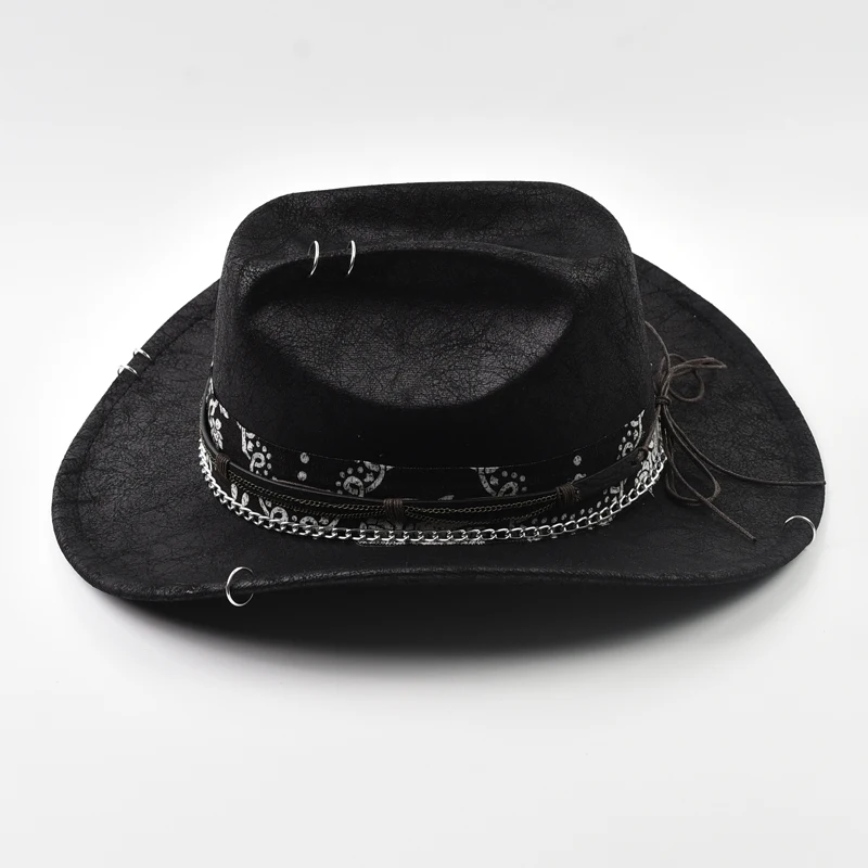 Neue Punk Stil Western Cowboy Hut Für Frauen Männer Vintage Big-edge Cowgirl Jazz Hut Feiertage Party Cosplay Hut – Detail 4