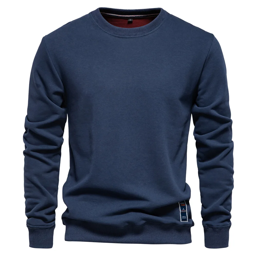 

2024 Men's Cotton Long Sleeve Sweatshirt Autumn Casual Solid Color Relaxed Fit Round Neck Streetwear European Size