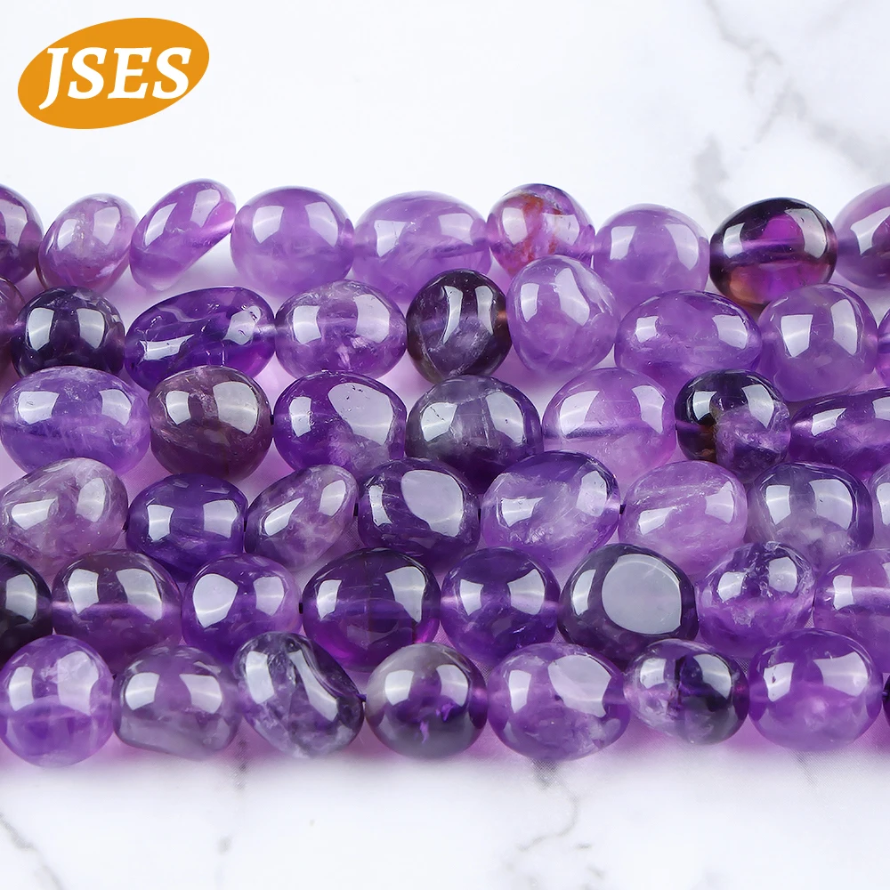 JSES Natural Amethyst 8-9*9-12mm Quartz Pebbles Irregular Loose Stone Crystal Beads for Jewelry Making DIY Necklace Bracelet