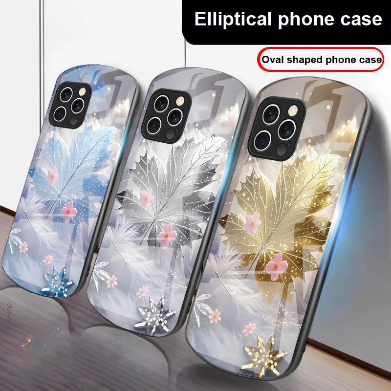 

Dreamy maple leaves For iPhone 16 15 14 13 Plus 12 mini 11 Pro Max XR Xs Max X 7 8 6 6S 2022 20 Elliptical glass phone case
