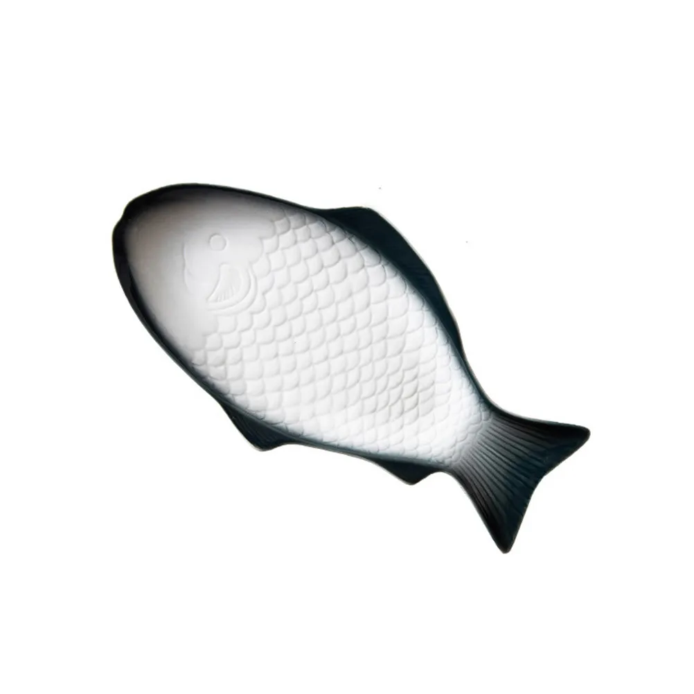 Creative Ceramic Fish Shaped Serving Platter Dish for Sushi Seafood Snacks Parties Weddings Home Restaurant Use 15 Inch Dark