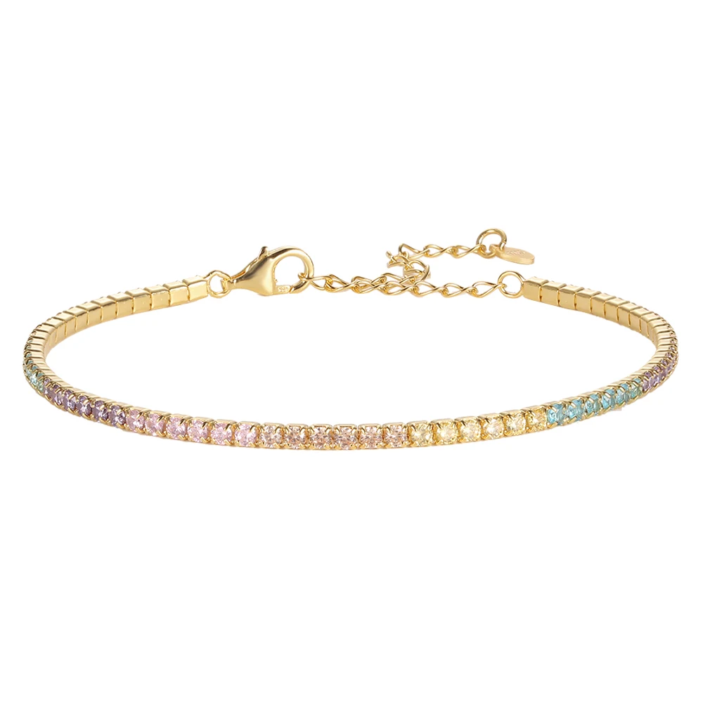 925 Sterling Silver Colorful Tennis Bracelet Link Chain 18K Gold Plated Fine Jewelry Gifts for Women Birthday Party Gifts