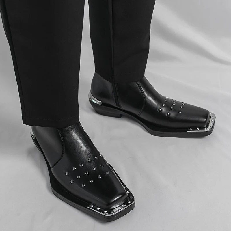 Men's High Top Waterproof New Outdoor Use Plus Size High Top Windproof Black Shoes Square Toe Shoes Versatile Street Photography