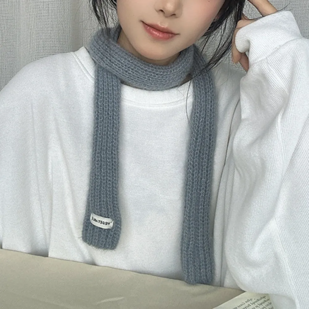 귀여운 단색 긴 좁은 스카프 한국 스타일 Y2K 니트 스카프 따뜻하게 유지 리본 달콤한 스카프 스트리트웨어