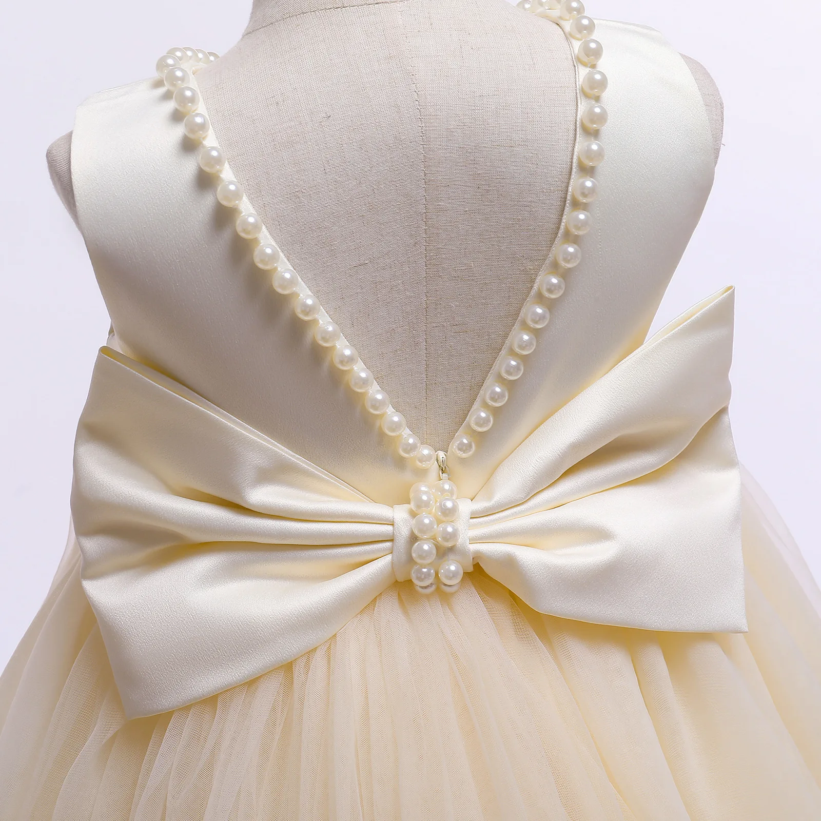 Атласное платье с жемчужной юбкой для детей, одежда для вечеринки в честь дня рождения и вечеринки с большим бантом, элегантное платье для фестивальных вечеринок, свадебного выпускного вечера