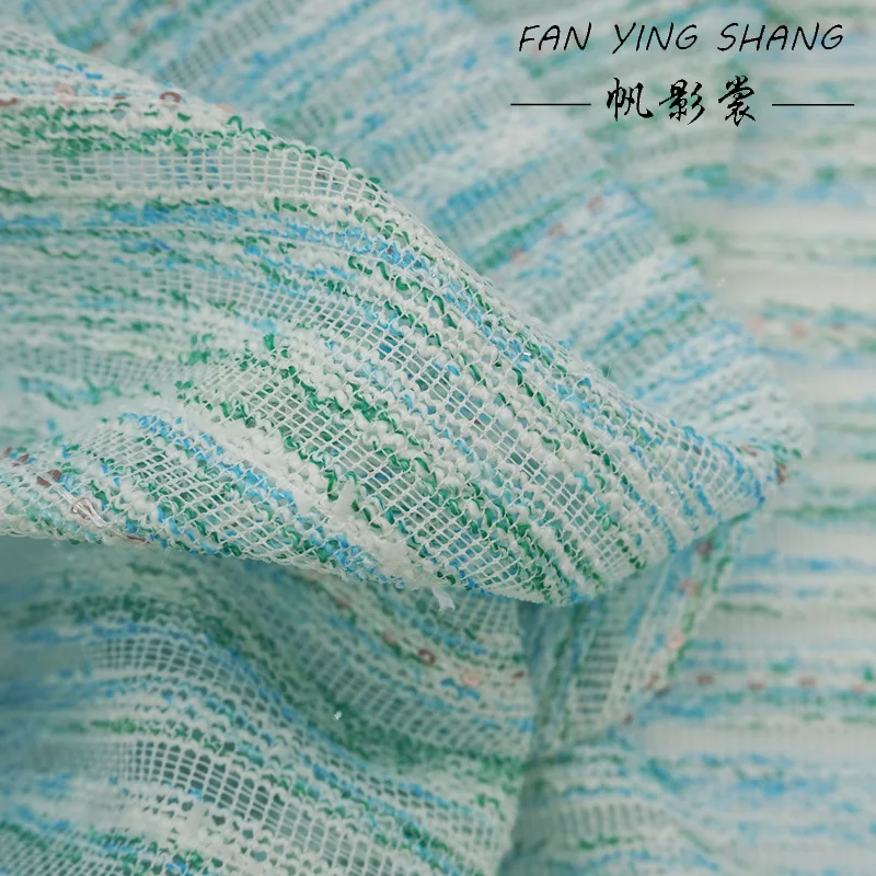 Green Sky Blue White Sequin Tweed Fabric For Coat Dress Telas Para Costura Tissus Couture ткань Cloth Material Sewing Cloth view 3