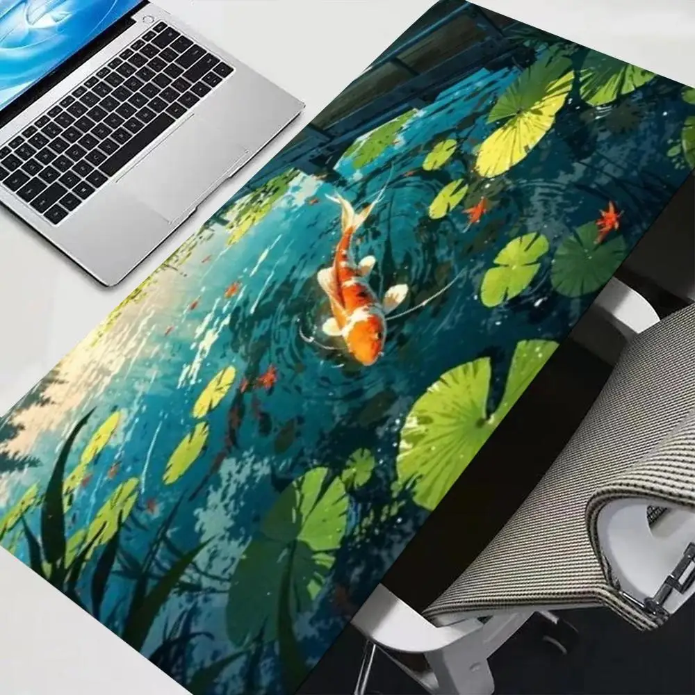 Lotus Pond Koi Fish Scenery Mousepad Playmat Delivers Cozy Visual Experience For Bedroom Learning And Casual Game Hours