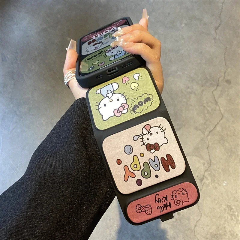 Custodia pieghevole creativa Kawaii Hello Kitty per IPhone 16 15 14 13 12 11 Pro Max Sanrio Anime Custodia protettiva alla moda carina