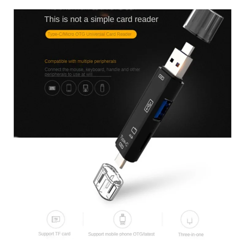 AD41-5 en 1 USB 2.0 Type C/USB /Micro-USB/TF/SD lecteur de carte mémoire OTG lecteur de carte adaptateur téléphone portable