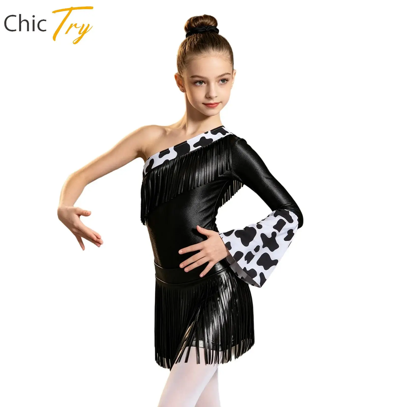 

Children Girls Fringe Metallic Bodysuit Gymnastics Jazz Disco Dance Leotard Halloween Carnival Western Cowgirl Hippie Costume