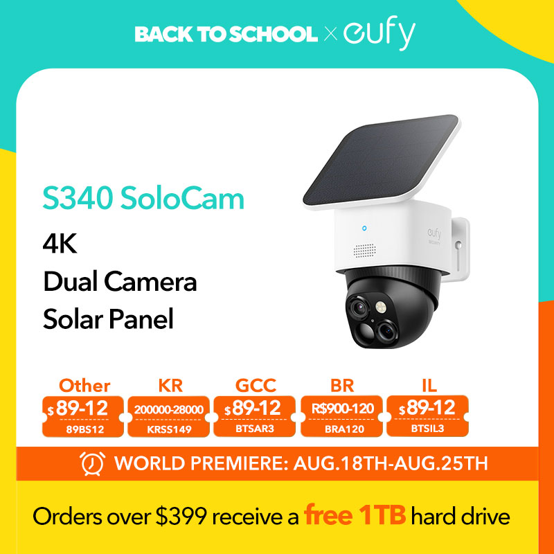  eufy SoloCam S340 Solar Security Camera Wireless Outdoor Camera 360° Surveillance No Blind Spots 2.4 GHz Wi-Fi No Monthly Fee 