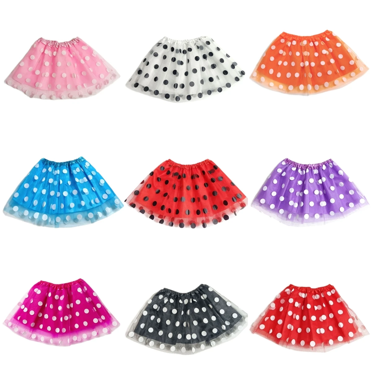 10 Colors Children's Girls Mesh TUTU Skirt Length 30cm with Lining Ladybug Polka Dot Mesh Skirt for Dance Party Dress Up