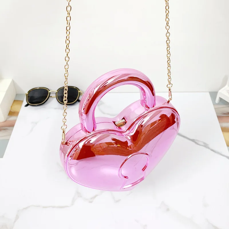 Kolorowa jasna akrylowa plastikowa torba Lady Love Lock Shape Wedding Party Handbag Pink Gold Clutches Purse Women Top Handle Bags