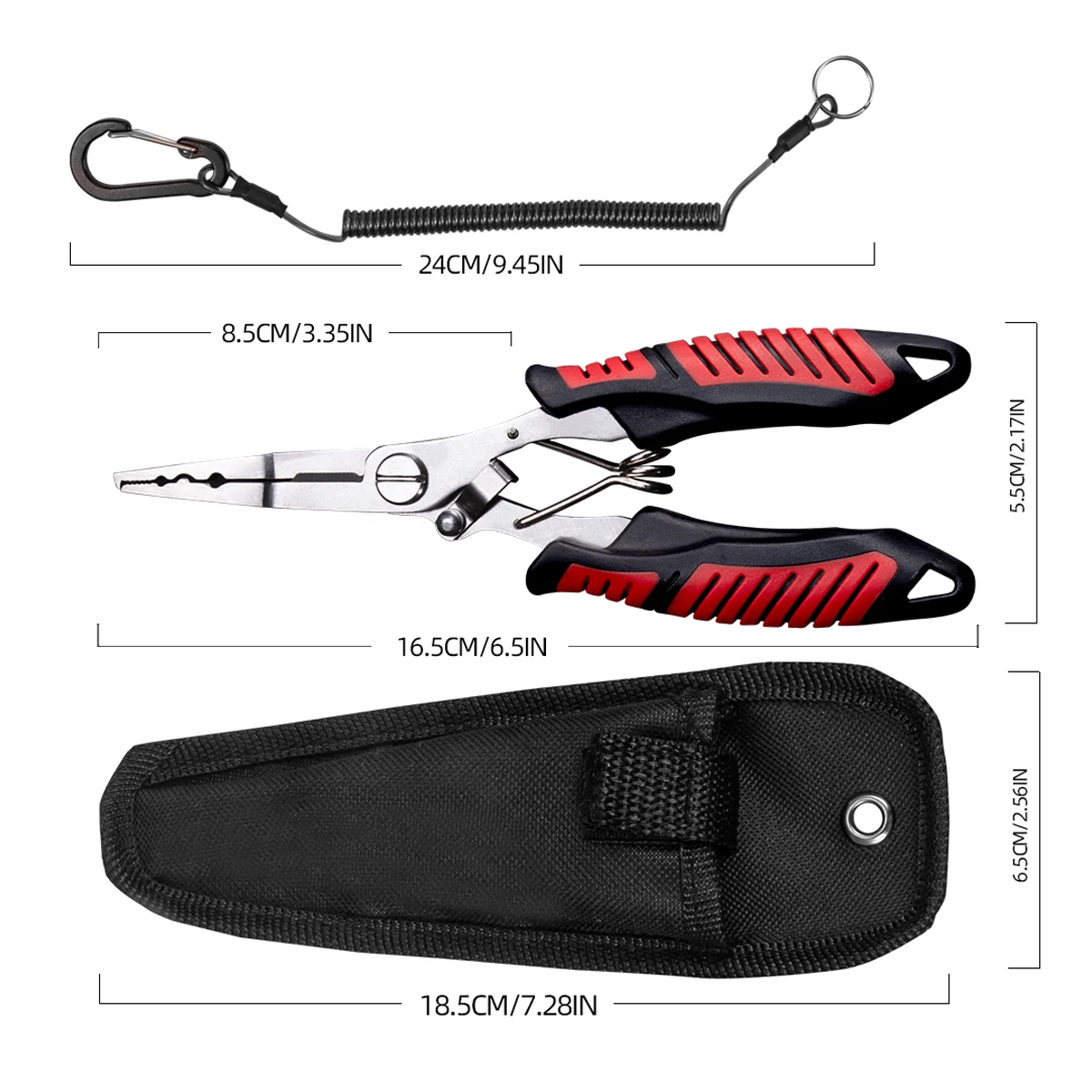 مجموعة معدات الصيد - كماشة سمك من الفولاذ المقاوم للصدأ ذات أنف طويل مع حبل قابل للسحب وحقيبة تخزين وأدوات صيد المياه المالحة #2