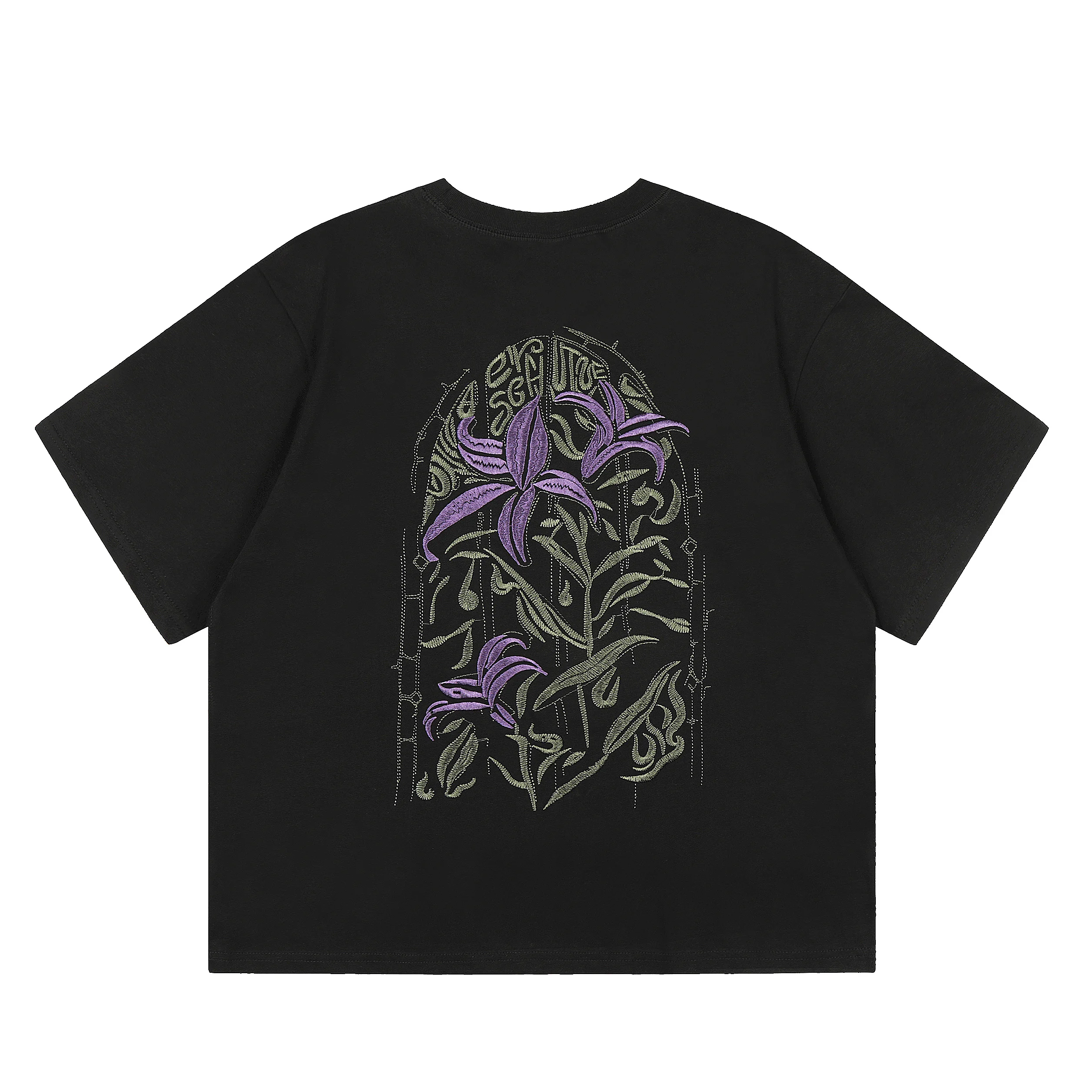 Loose Fit Pure Cotton Short Sleeve Men's T-shirt DERSCHUTZE American Trendy Brand Embroidered Floral Design High Street Style