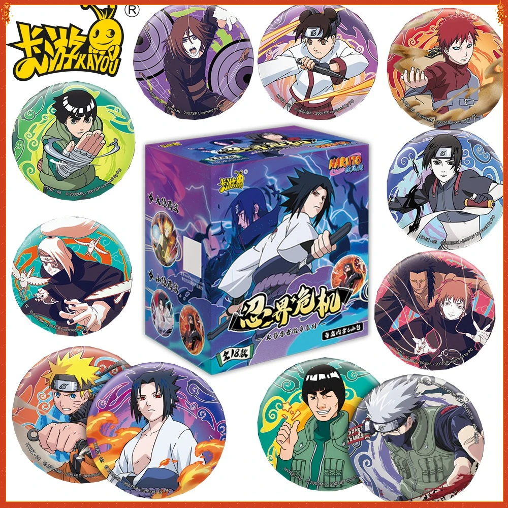 

Original KAYOU Naruto Anime Badge Collectible Tinplate Round Brooches Cute Bag Charms Clothing Pendants Holiday Gifts for Kids