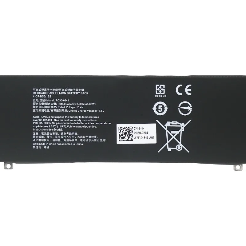 แบตเตอรี่แล็ปท็อปใหม่ RC30-0248 15.4V 5200mAh สำหรับ Razer Blade 15 RZ09-02386 RZ09-02385 RC30-0248 RZ09-03018
