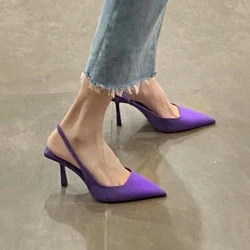 Sandalias de tacón de aguja puntiagudas para mujer, zapatos cómodos de boca baja, talla grande, 2022