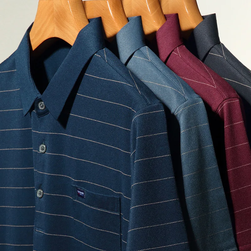 Men's Summer Short-sleeved Polo Shirt Middle-aged Men's Casual Fashion Collar Horizontal Stripe Sleeved Top Trendy Short T-shirt