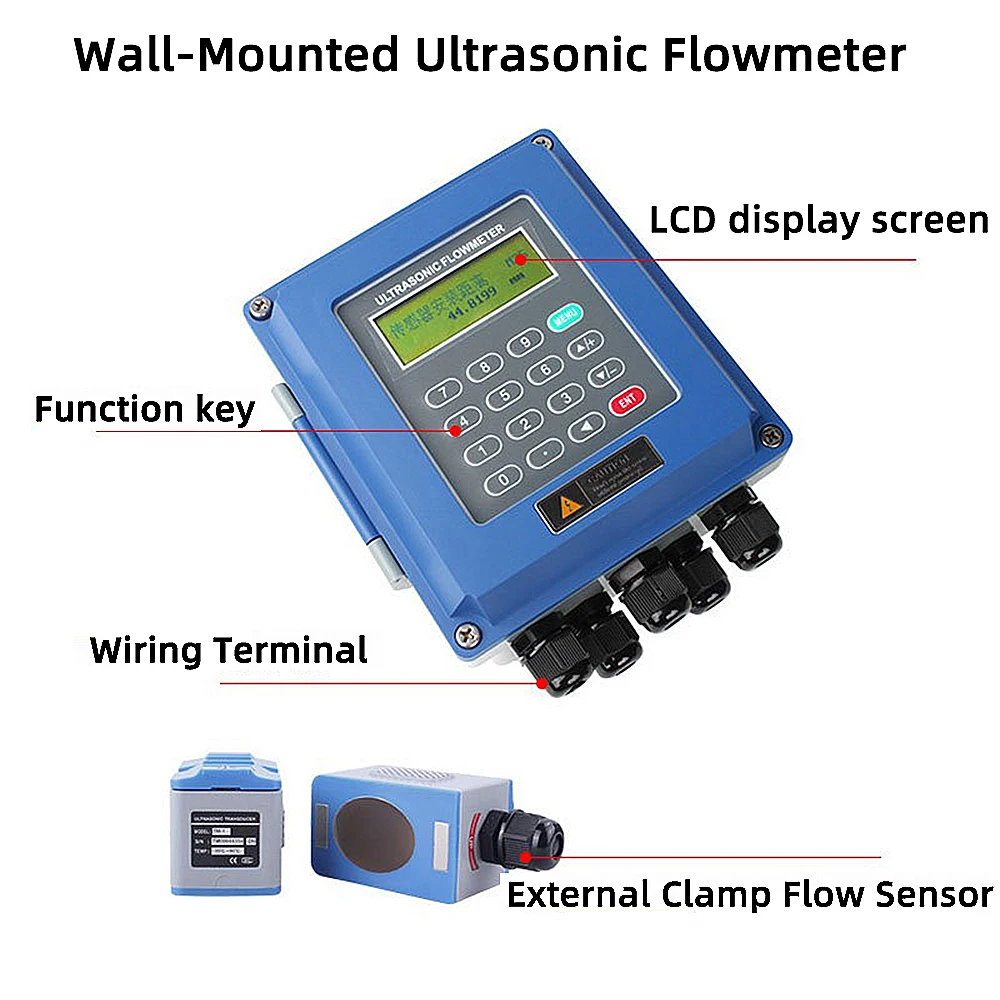 Medidor de flujo de agua ultrasónico, TUF-2000B con transductor de TS-2 (DN15-100mm), medidor de flujo de líquido ultrasónico montado en la pared