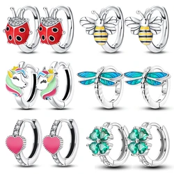 Springtime Earrings For Women 925 Silver Plated Double Hoop Butterfly Bees Ladybird Insect Earrings Party Jewelry Birthday Gifts
