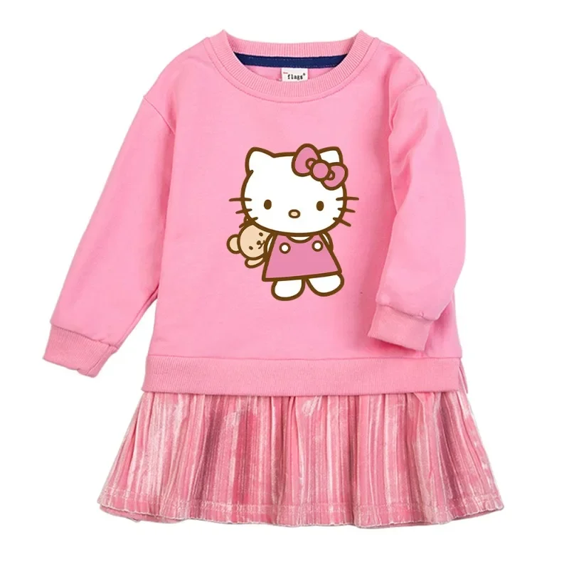 Kawaii Sanrio Hello kitty girl dress 2022 spring and autumn new children's clothing princess pleated mesh dress birthday gift