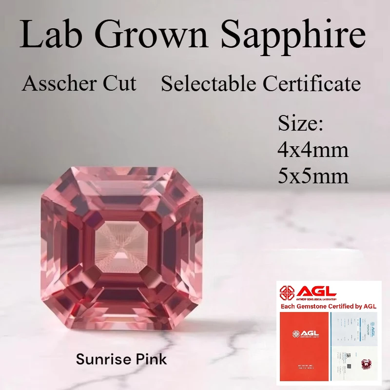

NEW Lab Grown Sapphire Asscher Cut Sunrise Pink Loose Gemstone With AGL Certificate Pass Diamond Tester For Jewelry Making