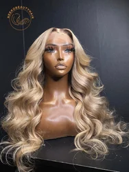 13x6 HD Transparent Lace Frontal Wigs Honey Blonde Ombre Colored Lace Front Wig Wavy Pre Plucked Ash Blonde Human Hair For Women